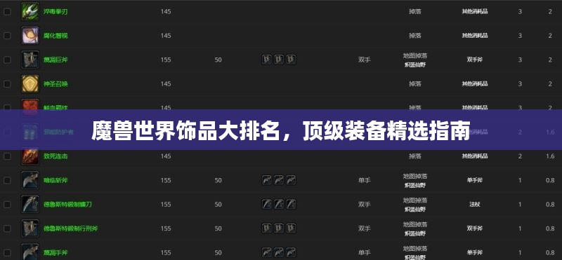 魔兽世界饰品大排名,顶级装备精选指南