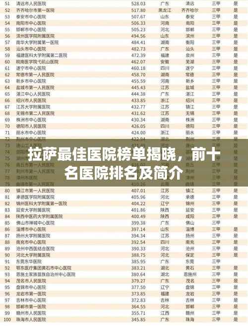 拉萨最佳医院榜单揭晓，前十名医院排名及简介