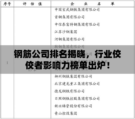 钢筋公司排名揭晓,行业佼佼者影响力榜单出炉!